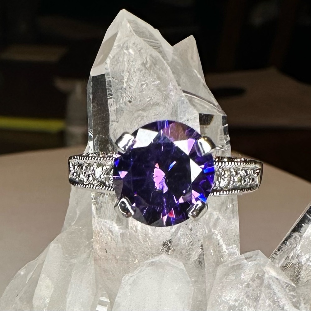 NEW!! Size 7 Sterling Silver Purple & Clear stones